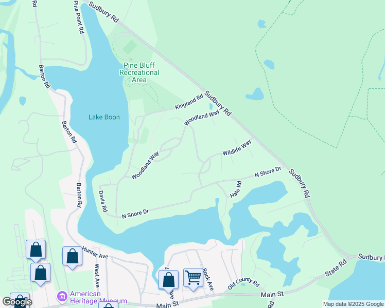 map of restaurants, bars, coffee shops, grocery stores, and more near 12 Whispering Way in Stow