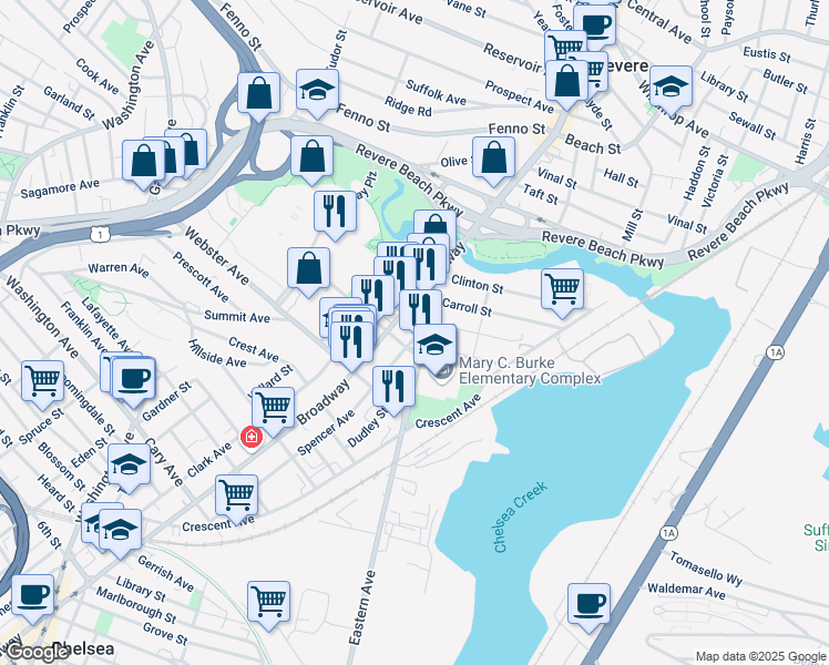 map of restaurants, bars, coffee shops, grocery stores, and more near 2 Stockton Street in Chelsea