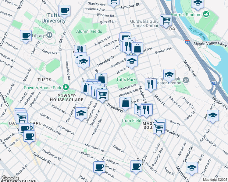 map of restaurants, bars, coffee shops, grocery stores, and more near in Medford