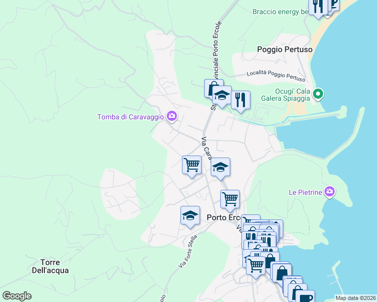 map of restaurants, bars, coffee shops, grocery stores, and more near 14 Via Ponente in Provincia di Grosseto