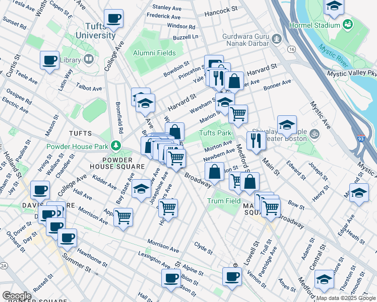 map of restaurants, bars, coffee shops, grocery stores, and more near in Medford