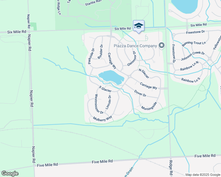 map of restaurants, bars, coffee shops, grocery stores, and more near 49538 South Glacier in Northville
