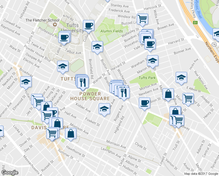 map of restaurants, bars, coffee shops, grocery stores, and more near 739 Broadway in Somerville