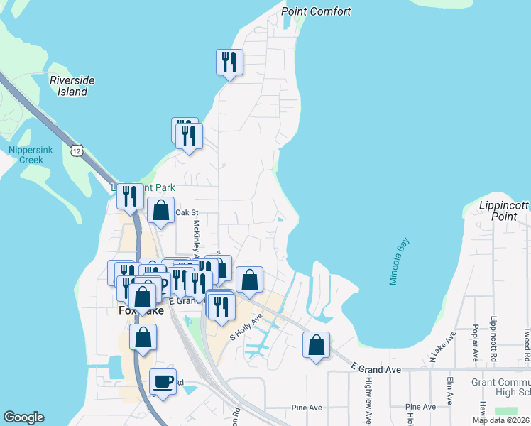map of restaurants, bars, coffee shops, grocery stores, and more near 42 North Holly Avenue in Fox Lake