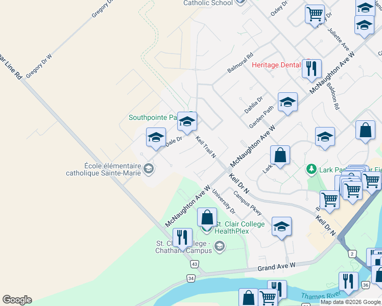 map of restaurants, bars, coffee shops, grocery stores, and more near 29 Courtyard Walk in Chatham