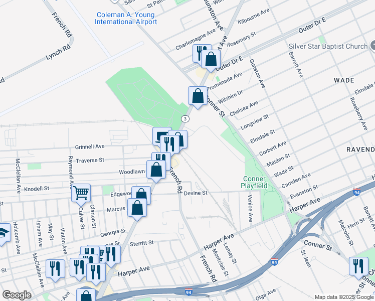 map of restaurants, bars, coffee shops, grocery stores, and more near in Detroit