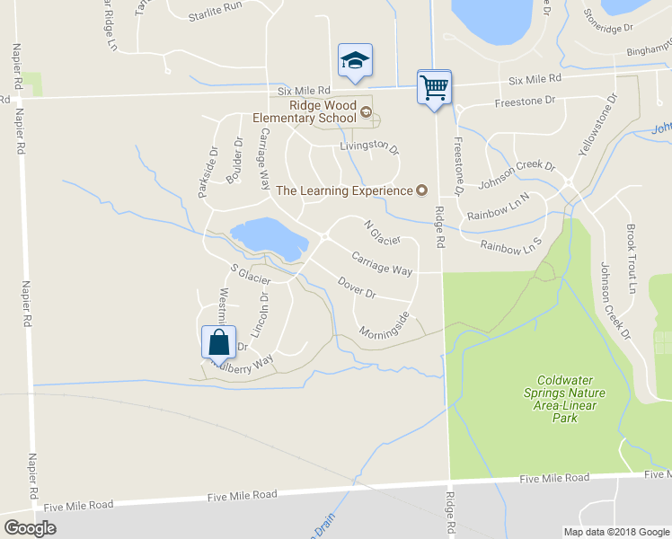 map of restaurants, bars, coffee shops, grocery stores, and more near 16773 Carriage Way in Northville