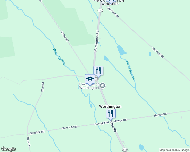 map of restaurants, bars, coffee shops, grocery stores, and more near 147 Huntington Road in Worthington