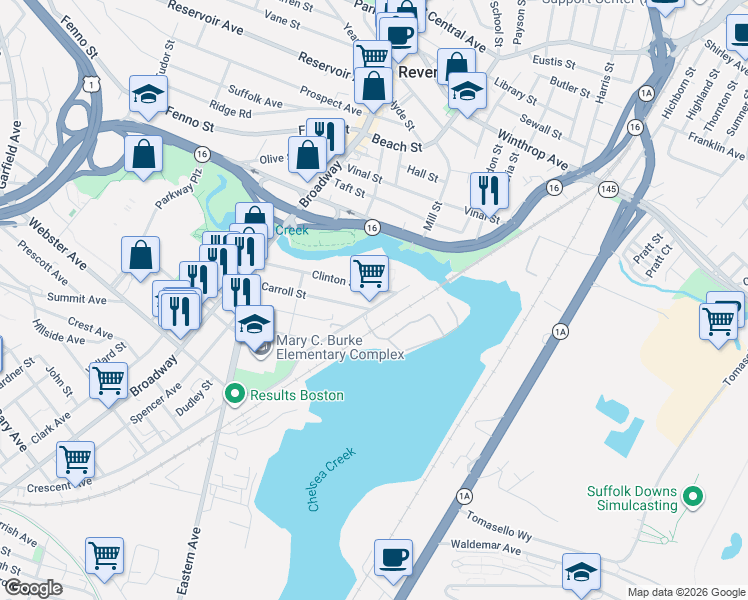 map of restaurants, bars, coffee shops, grocery stores, and more near 399 Crescent Avenue in Chelsea