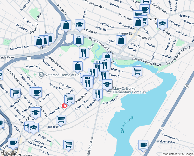 map of restaurants, bars, coffee shops, grocery stores, and more near 2 Stockton Street in Chelsea