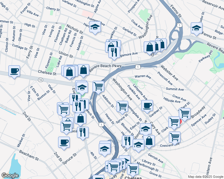 map of restaurants, bars, coffee shops, grocery stores, and more near 123 Orange Street in Chelsea
