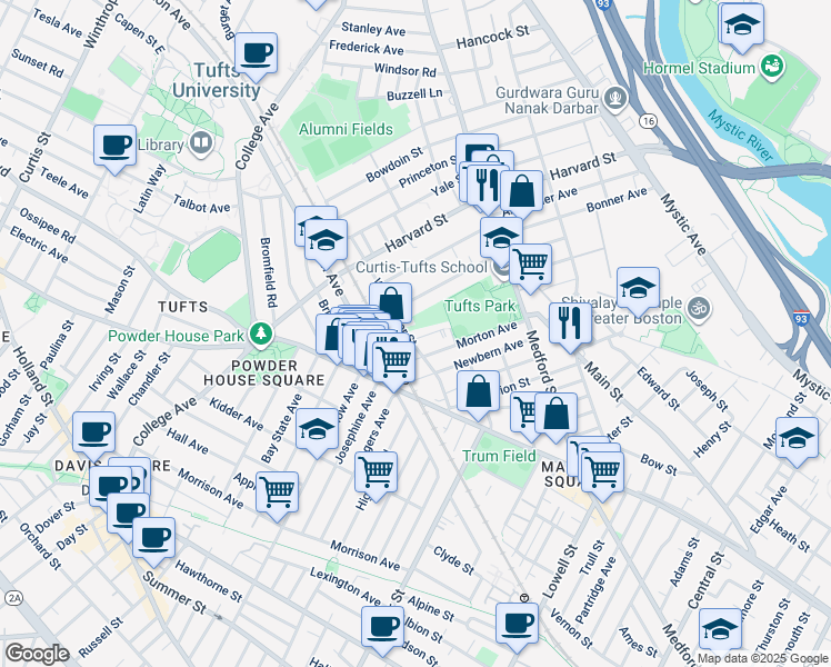 map of restaurants, bars, coffee shops, grocery stores, and more near in Medford