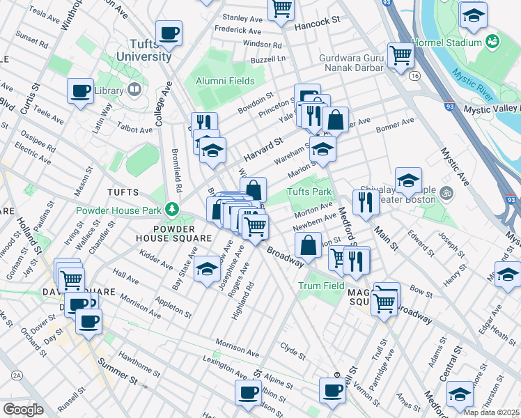 map of restaurants, bars, coffee shops, grocery stores, and more near in Medford