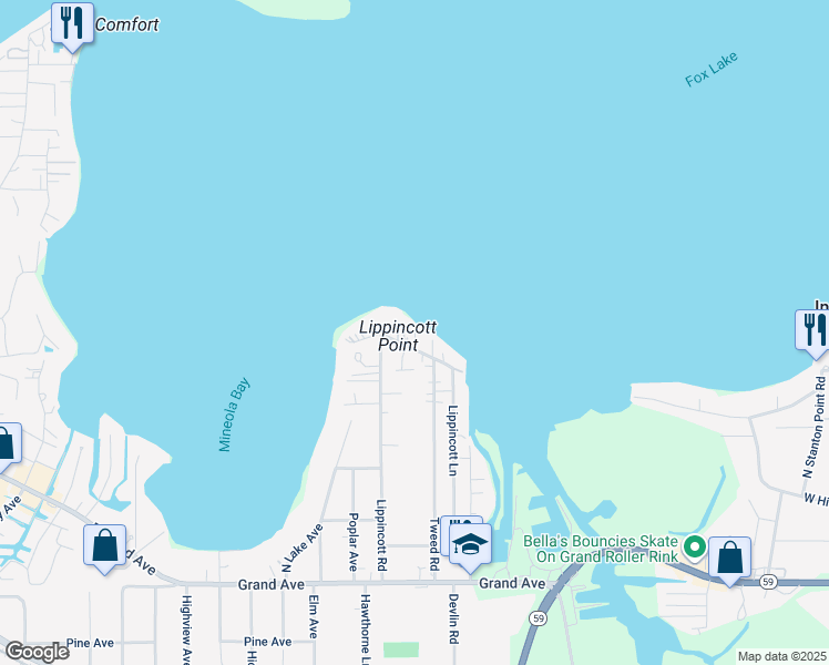 map of restaurants, bars, coffee shops, grocery stores, and more near 259 Lippincott Lane in Fox Lake