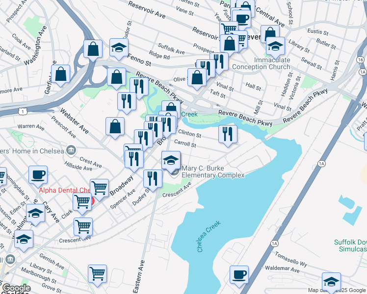 map of restaurants, bars, coffee shops, grocery stores, and more near 35 Clinton Street in Chelsea