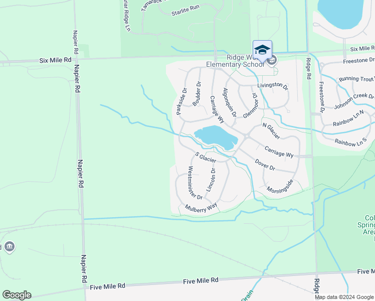 map of restaurants, bars, coffee shops, grocery stores, and more near 49609 South Glacier in Northville