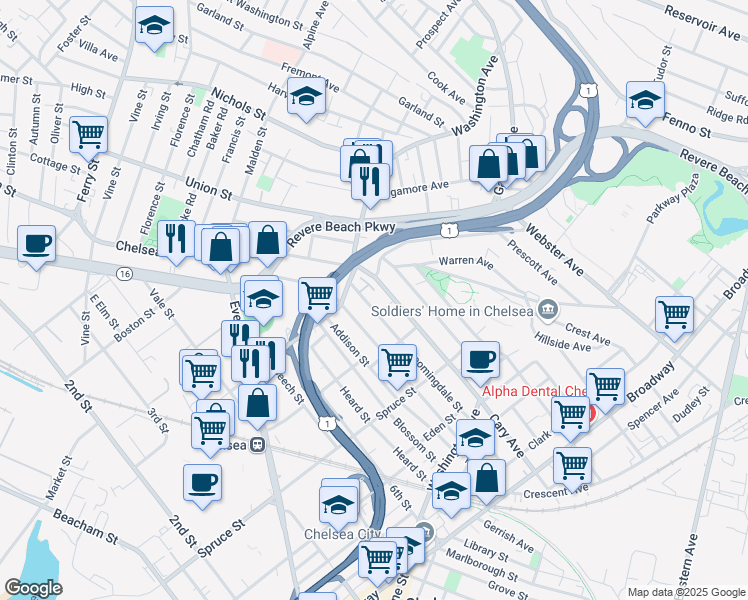 map of restaurants, bars, coffee shops, grocery stores, and more near in Chelsea