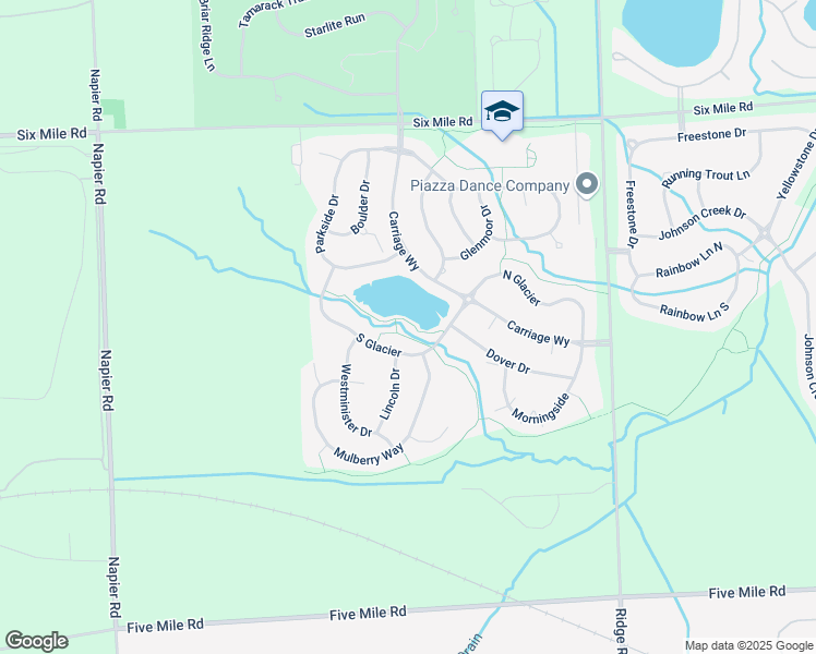 map of restaurants, bars, coffee shops, grocery stores, and more near 49538 South Glacier in Northville