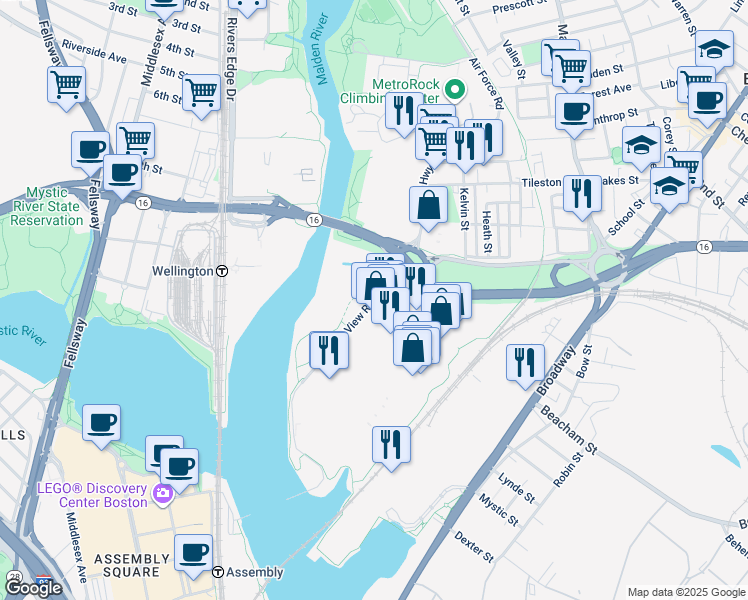 map of restaurants, bars, coffee shops, grocery stores, and more near 25 Mystic View Road in Everett