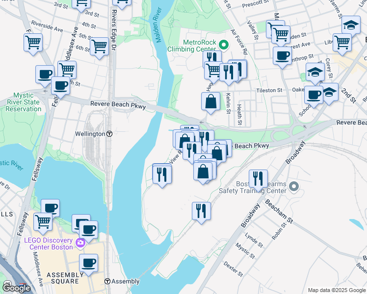 map of restaurants, bars, coffee shops, grocery stores, and more near 27 Mystic View Road in Everett