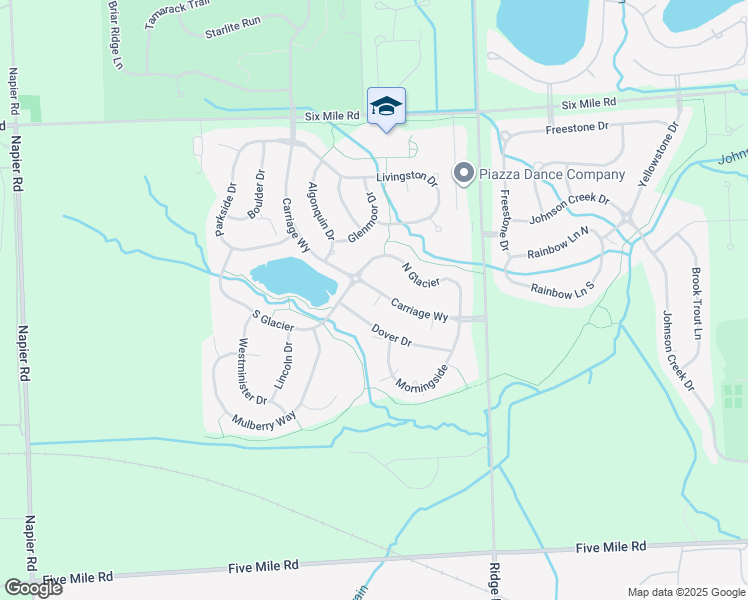 map of restaurants, bars, coffee shops, grocery stores, and more near 16865 Carriage Way in Northville