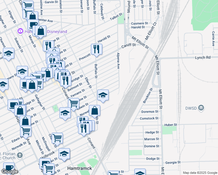 map of restaurants, bars, coffee shops, grocery stores, and more near 5108 Yemans Street in Hamtramck