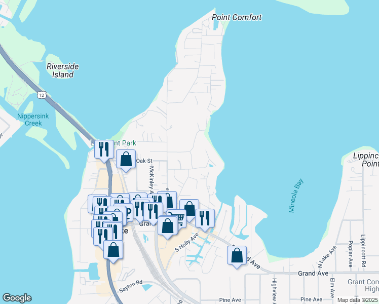 map of restaurants, bars, coffee shops, grocery stores, and more near 91 Cora Avenue in Fox Lake