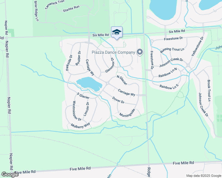 map of restaurants, bars, coffee shops, grocery stores, and more near 16900 Dover Drive in Northville