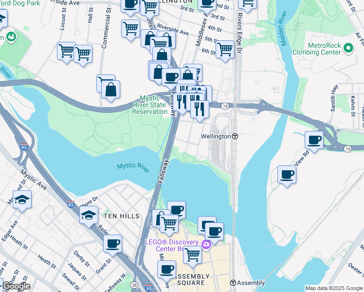 map of restaurants, bars, coffee shops, grocery stores, and more near in Medford