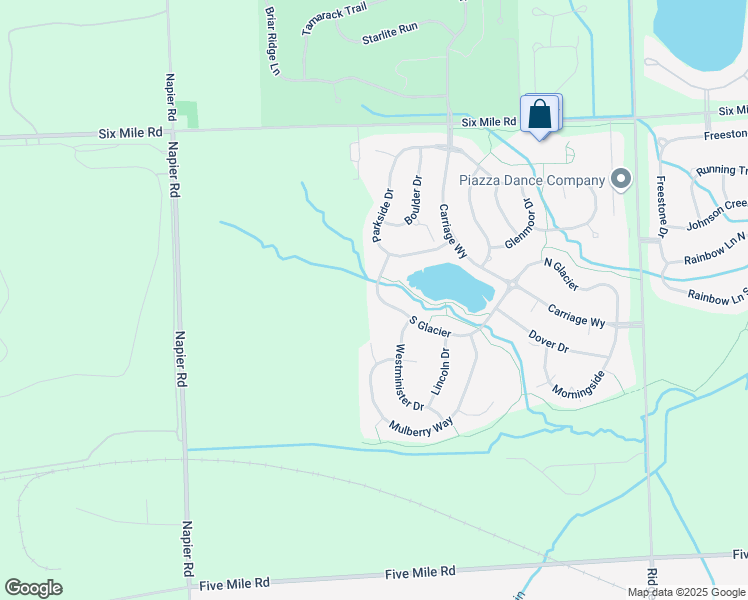 map of restaurants, bars, coffee shops, grocery stores, and more near 49649 South Glacier in Northville