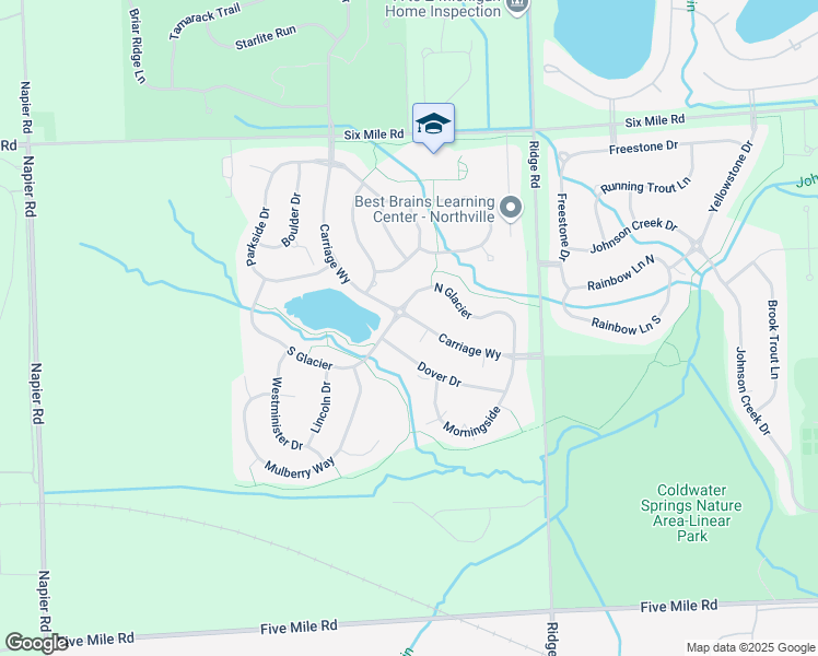 map of restaurants, bars, coffee shops, grocery stores, and more near 16869 Carriage Way in Northville