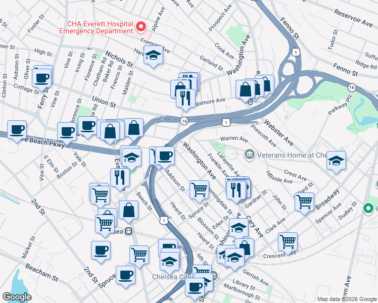 map of restaurants, bars, coffee shops, grocery stores, and more near in Chelsea