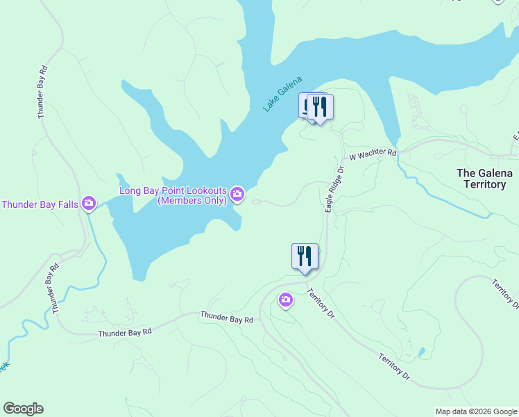 map of restaurants, bars, coffee shops, grocery stores, and more near B1 Long Bay Point Drive in Galena