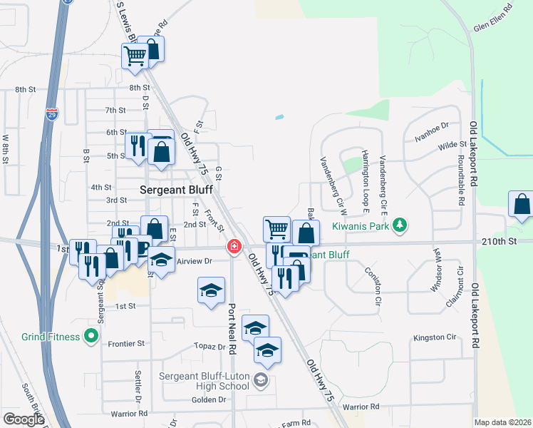 map of restaurants, bars, coffee shops, grocery stores, and more near in Sergeant Bluff