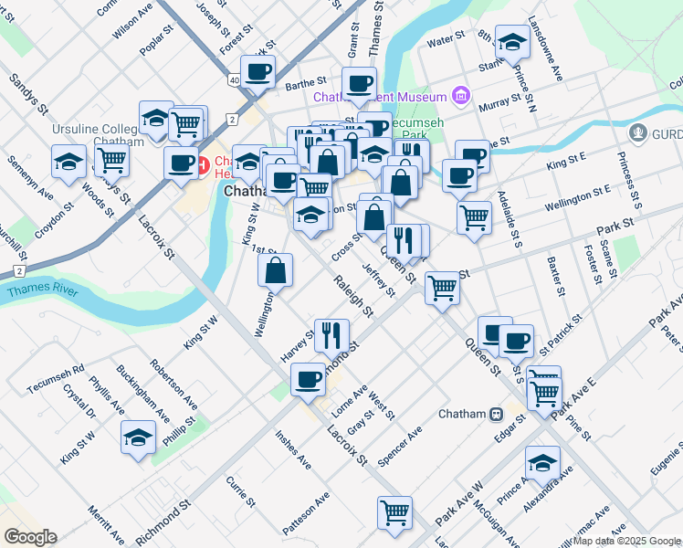 map of restaurants, bars, coffee shops, grocery stores, and more near 71 Raleigh Street in Chatham