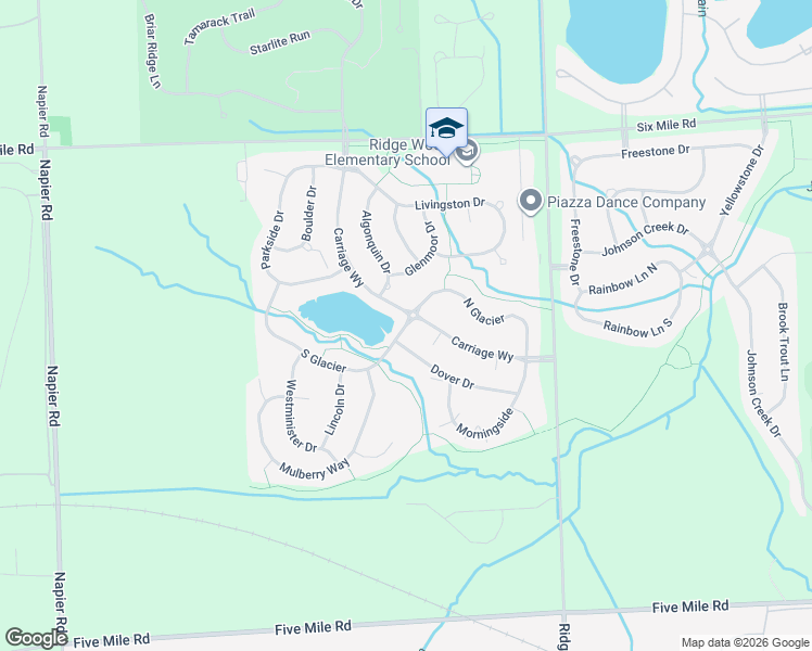 map of restaurants, bars, coffee shops, grocery stores, and more near 49401 South Glacier in Northville