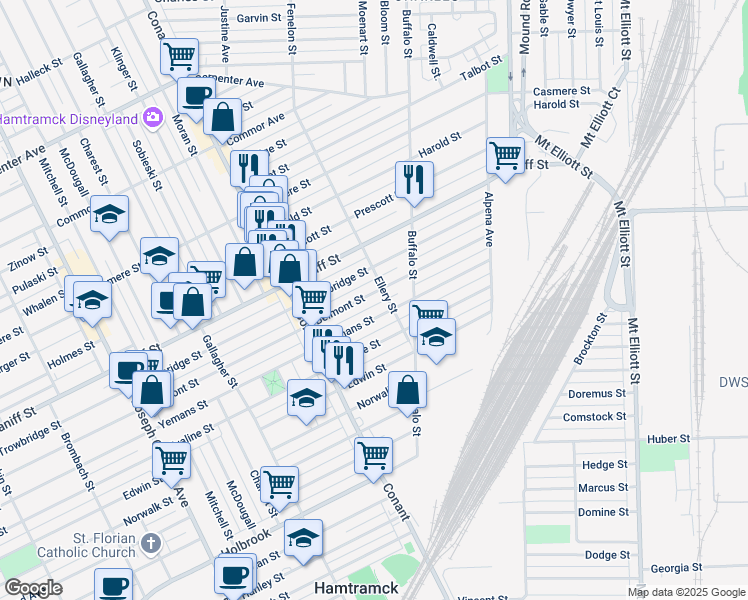 map of restaurants, bars, coffee shops, grocery stores, and more near 3958 Belmont Street in Hamtramck