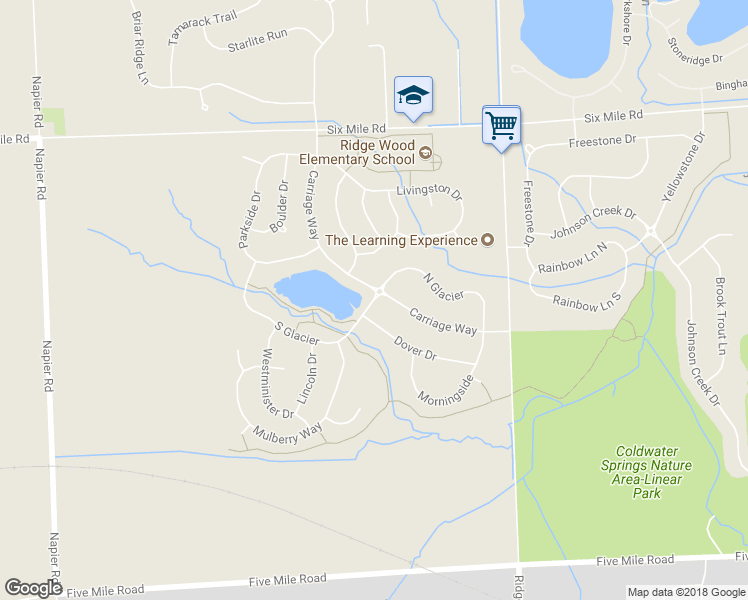 map of restaurants, bars, coffee shops, grocery stores, and more near 49401 South Glacier in Northville