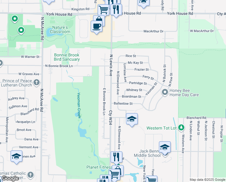map of restaurants, bars, coffee shops, grocery stores, and more near 2725 North Lewis Avenue in Waukegan
