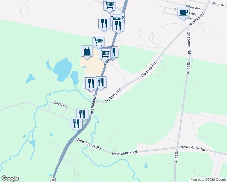 map of restaurants, bars, coffee shops, grocery stores, and more near 33 Holmes Rd in Pittsfield