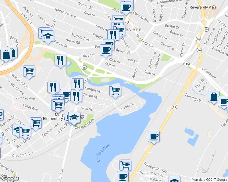 map of restaurants, bars, coffee shops, grocery stores, and more near 6 Lisa Lane in Chelsea
