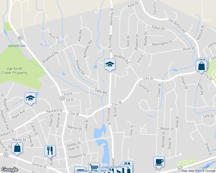 map of restaurants, bars, coffee shops, grocery stores, and more near 174 Manning Street in Hudson