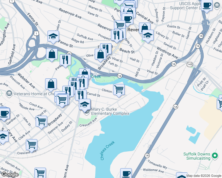 map of restaurants, bars, coffee shops, grocery stores, and more near 68 Clinton Street in Chelsea