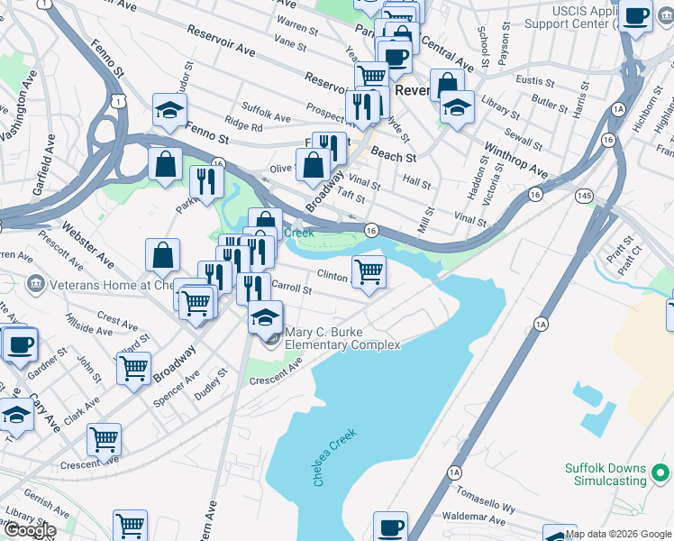 map of restaurants, bars, coffee shops, grocery stores, and more near 68 Clinton Street in Chelsea