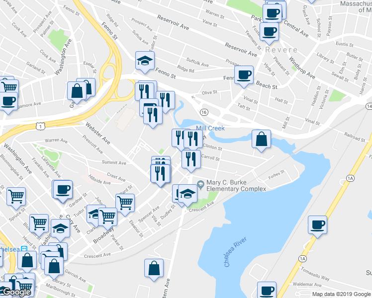 map of restaurants, bars, coffee shops, grocery stores, and more near 960 Broadway in Chelsea