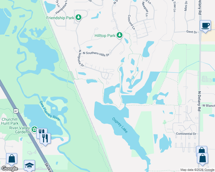 map of restaurants, bars, coffee shops, grocery stores, and more near 2513 North Augusta Court in Wadsworth