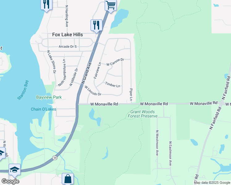 map of restaurants, bars, coffee shops, grocery stores, and more near 25250 West Lincoln Drive in Lake Villa