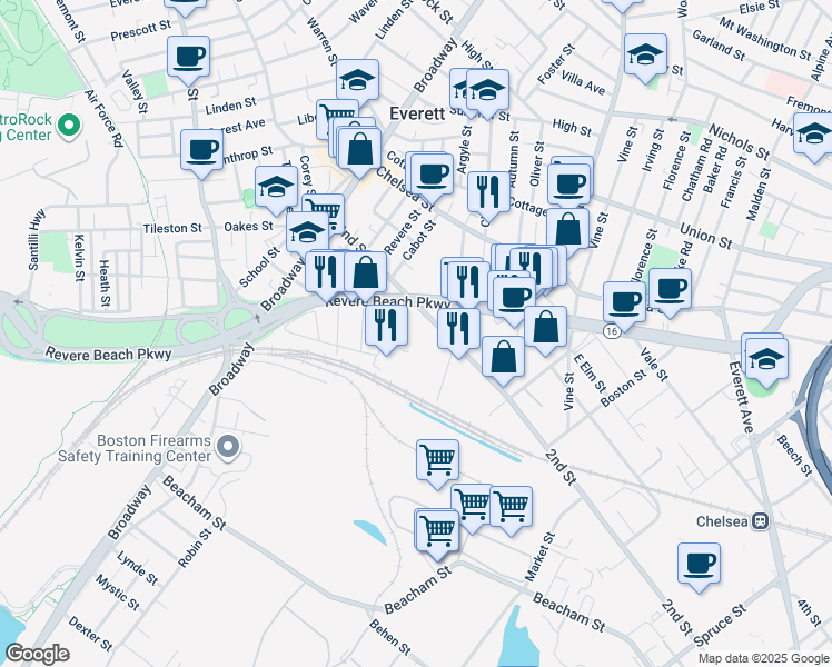 map of restaurants, bars, coffee shops, grocery stores, and more near 35 Garvey Street in Everett