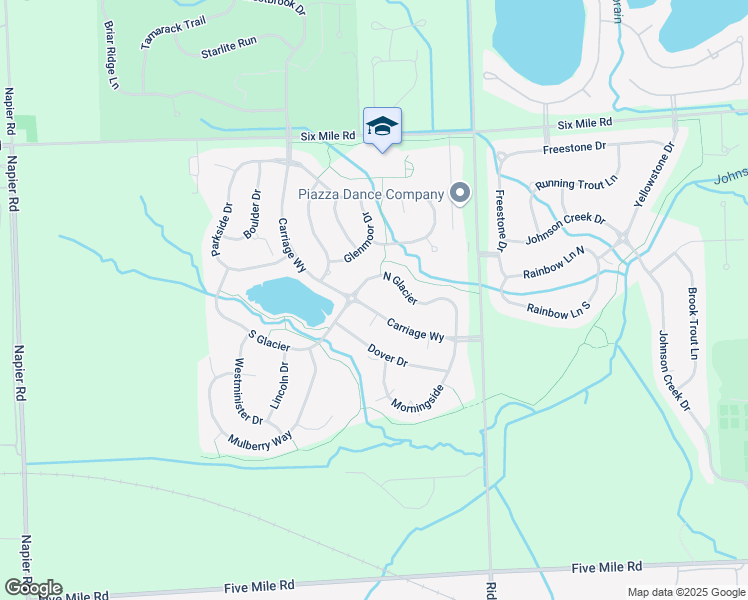 map of restaurants, bars, coffee shops, grocery stores, and more near 16878 Carriage Way in Northville