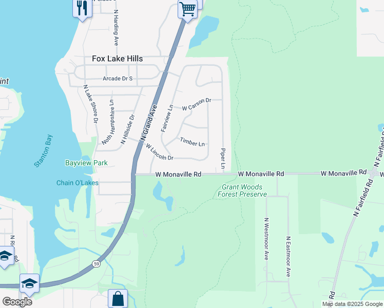 map of restaurants, bars, coffee shops, grocery stores, and more near 25250 West Lincoln Drive in Lake Villa